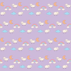 Baby Clothing Textile Seamless Swatch Background. Hand Drawn Doodle Funny Cute Infant Fabric Pattern. Cute Kawaii Whimsical Wrapping, Wallpaper Nursery Design. Vintage Elegant Retro Style. Nappy Cover