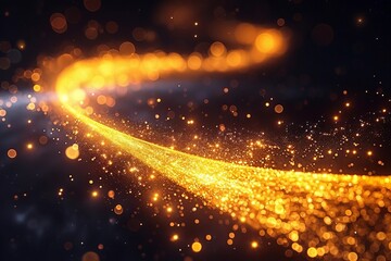 Naklejka premium Close-up Capture of Vibrant Yellow Light Swirling in Cosmic Patterns, Evoking a Hyperspace Jump to Unknown Galaxy