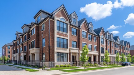 Fototapeta premium New townhouse development showing clean architectural trends in suburban area.