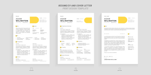 Minimal yellow accent resume and cover letter design template for job search