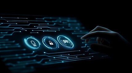 Cyber Security Hand on Digital Lock.