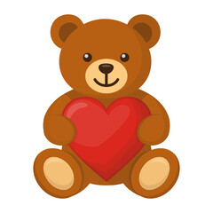 Naklejka premium Cute Brown Bear Holding a Red Heart Vector Illustration Image