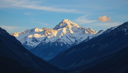 Majestic Snow-Capped Mountain Range at Sunrise Breathtaking Valley View