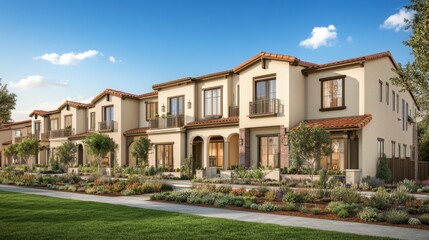Side view of connected modern townhouses with private balconies and smart layout.