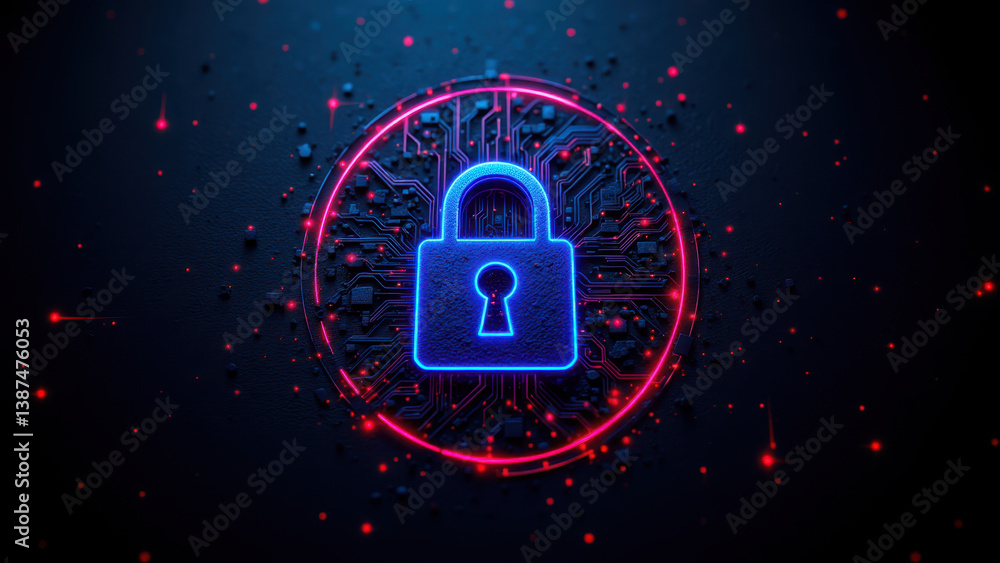 Poster a digital representation of a secure lock icon, symbolizing encryption and data protection.