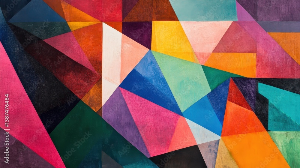 Poster geometric abstract design with overlapping colorful shapes and bold contrasts