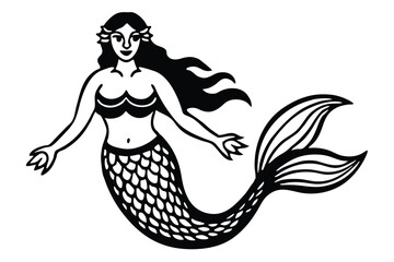 Hand-Drawn Mermaid – Nautical Engraved Vector Art
