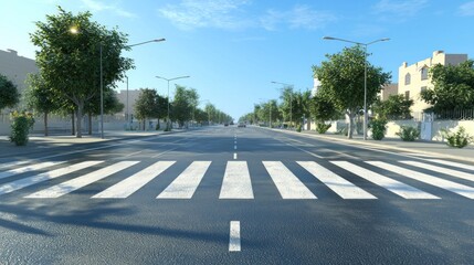 Obraz premium Serene Suburban Street Scene: A Tranquil Morning on a tree-lined road