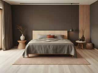 Dark Japandi Style Bedroom Warm Wood