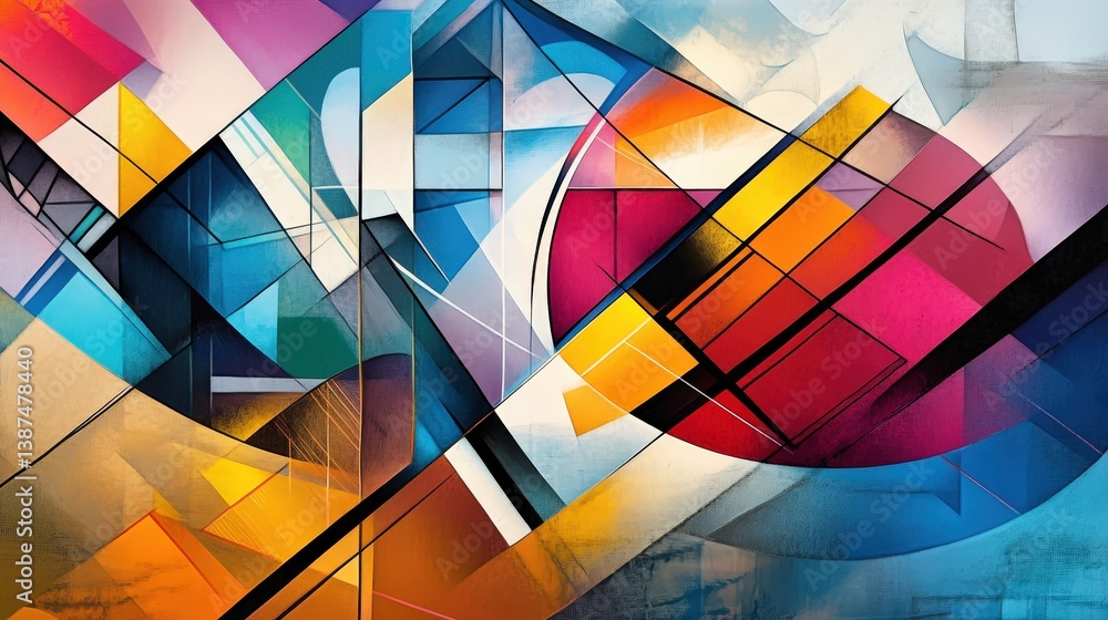 Aufkleber geometric abstract design with overlapping colorful shapes and bold contrasts