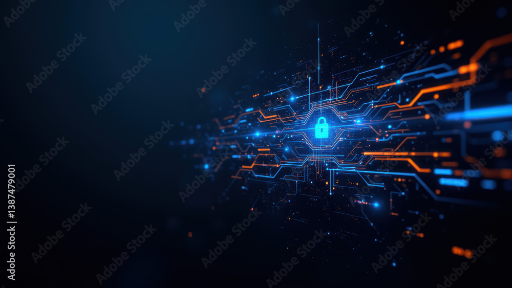 Aufkleber intricate digital circuitry graphic with a focus on internet security.