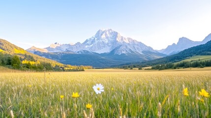 Fototapeta premium Majestic mountain vista over a golden field