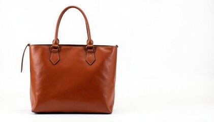 Brown leather tote bag, isolated on white background, travel bag, briefcase