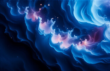 Obraz premium Abstract blue and purple clouds swirl against a dark backdrop, creating a dreamy and ethereal scene. The colors blend smoothly, evoking a sense of mystery and depth.