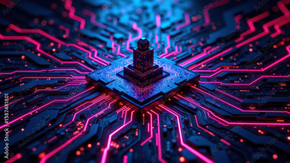 Poster cybersecurity digital art with a focus on encryption and network protection.