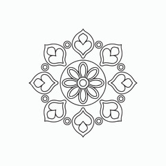 Simple Floral Mandala Coloring Page Line Art Printable. Intricate Black Line Mandala - Symmetrical Floral Design