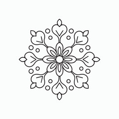Simple Floral Mandala Coloring Page Line Art Printable. Intricate Black Line Mandala - Symmetrical Floral Design