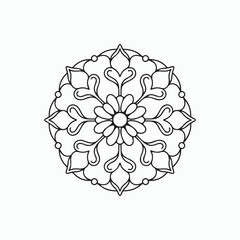 Simple Floral Mandala Coloring Page Line Art Printable. Intricate Black Line Mandala - Symmetrical Floral Design