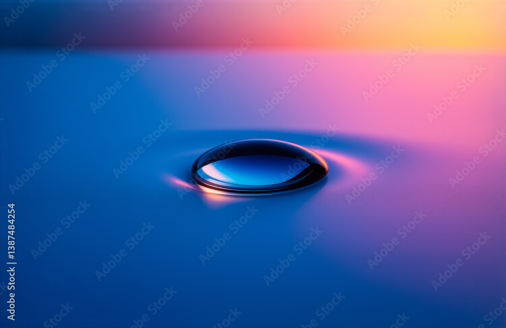 Leinwandbilder a pristine water drop creates soft ripples on a serene blue surface, illuminated by a gradient of pi