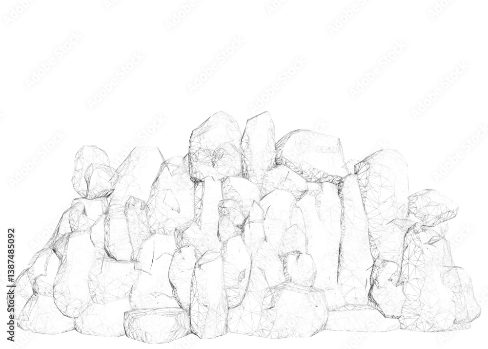 Poster a pile of rocks is shown in a black and white drawing. the rocks are piled up in a way that they loo