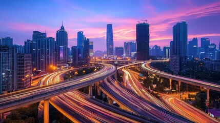 Obraz premium Cityscape at Dusk: A Symphony of Lights and Motion