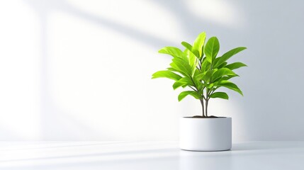 Obraz premium Minimalist indoor plant in a white pot, bathed in sunlight