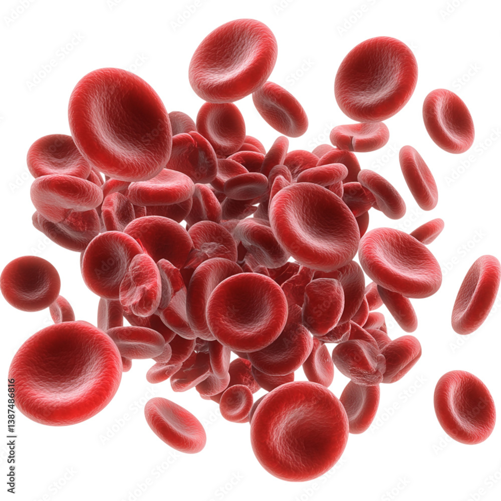 Poster high resolution 3d rendering of red blood cells, showcasing their structure and movement