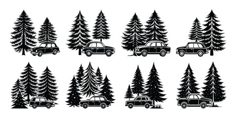 Obraz premium Vector silhouette tree set of pine trees