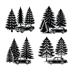 Obraz premium Silhouette vector tree set on white background