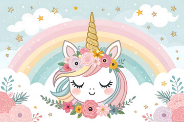 Magical unicorn birthday party card, Baby unicorn