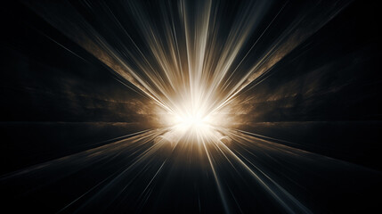 Fototapeta premium Rayons lumineux, néons sur fond noir, sombre. Mouvement direct, éclair de lumière blanche et fumée. Eclat lumineux. Conception et création graphique, bannière.
