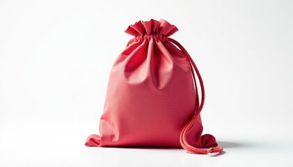 Small fabric drawstring bag, white background, studio shot, cotton bag, gift bag