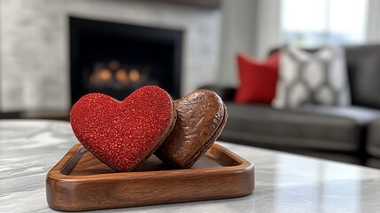 Heart cookies with cozy home interior.