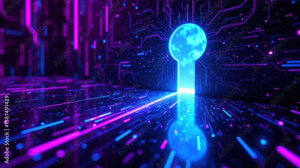 Aufkleber a colorful digital interface with cybernetic imagery symbolizing internet security.