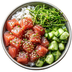 A Fresh Tuna Poke Bowl with Marinated Tuna Avocado Isolated on Transparent Background