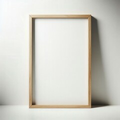 Obraz premium Minimal vertical wooden frame mockup with wide background space. Great for art, posters, or branding layouts.