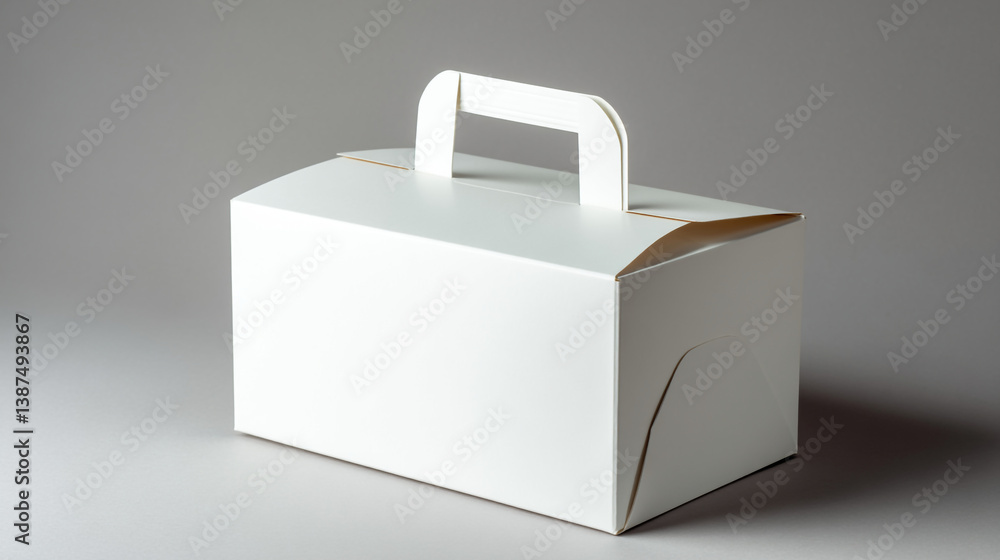 Poster a simple white cardboard box with a handle on a gray background in a studio setting