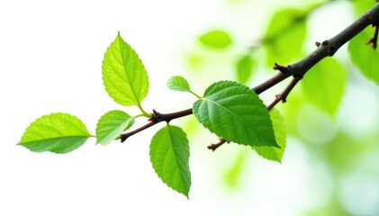 Fototapeta premium Branch with visible knots and imperfections isolated on white background, foliage, organic, greenery