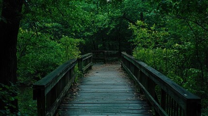 Fototapeta premium Serene Woodland Bridge: A Tranquil Path Through Lush Greenery