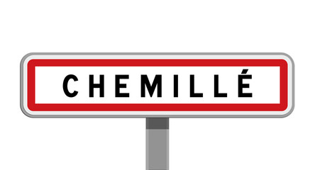 Panneau sur poteau central de ville de Chemillé, Maine-et-Loire