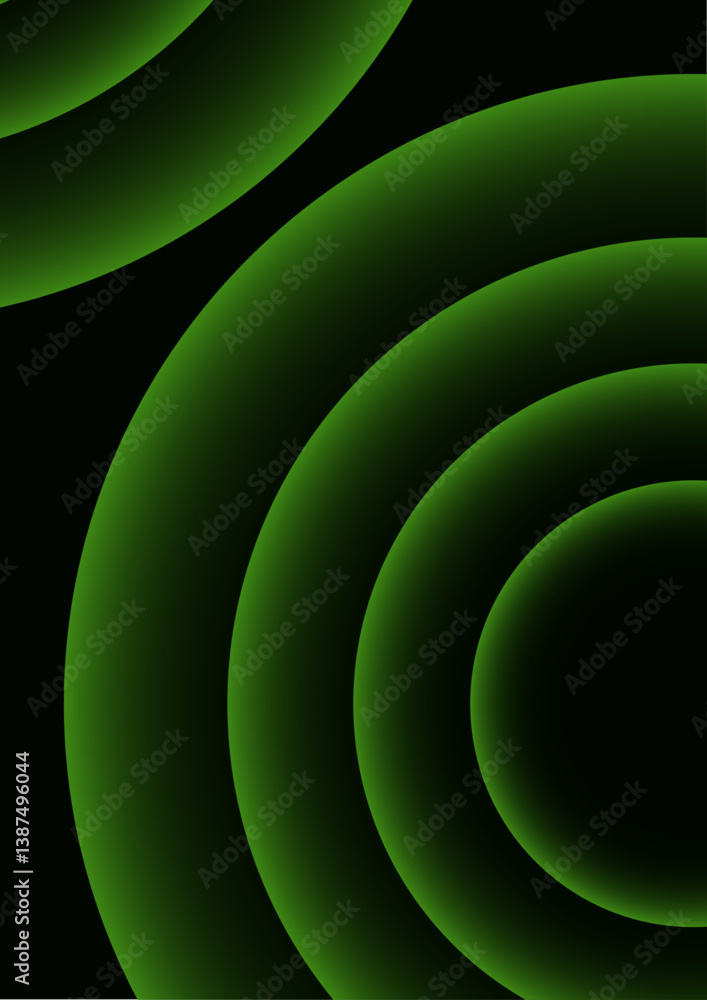Poster abstract hypnotic rhythm of light and shadow with vibrant green concentric circles emerge from the d