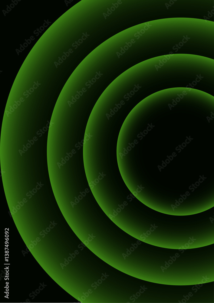Poster abstract hypnotic rhythm of light and shadow with vibrant green concentric circles emerge from the d
