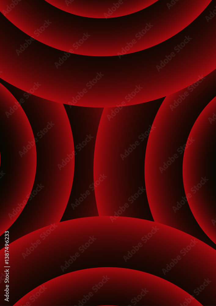 Aufkleber Abstract hypnotic rhythm of light and shadow with Vibrant red concentric circles emerge from the darkness. Minimalist cover template with vibrant perspective geometric oval shapes.