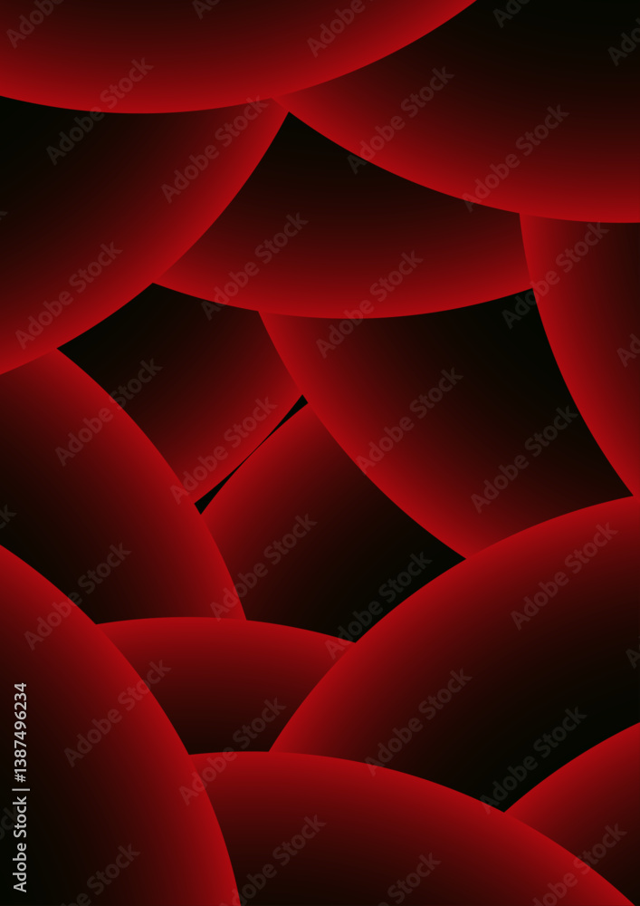Poster abstract hypnotic rhythm of light and shadow with vibrant red concentric circles emerge from the dar