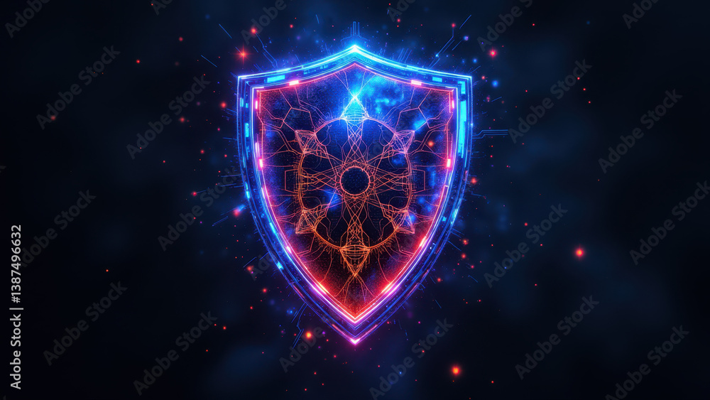 Aufkleber digital shield with cybernetic grid design for internet security.