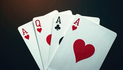 Fototapeta premium Four aces fanned out, showcasing their details , royalty, gambling, texture