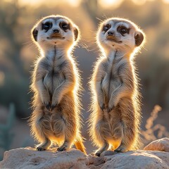 Fototapeta premium Meerkats in natural desert habitat high resolution picture