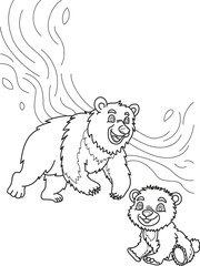 mother bear and baby bear contour drawing vector