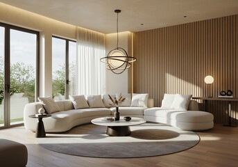 Fototapeta premium Modern living room with fireplace