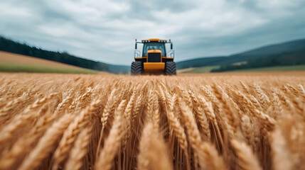 Obraz premium Combine Harvester in Golden Wheat Field